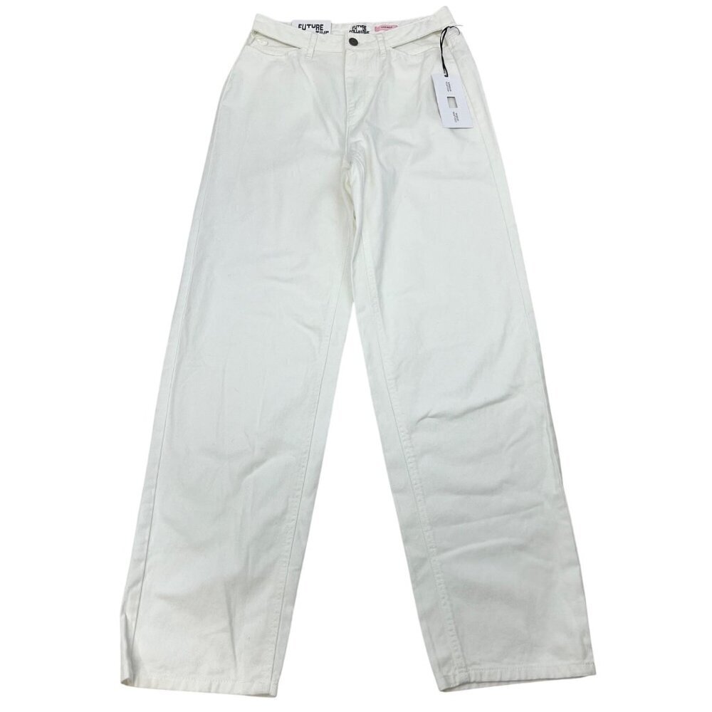 Future Collective Alani Nicole Straight Leg Jeans Off White Size 4 Cut Outs New